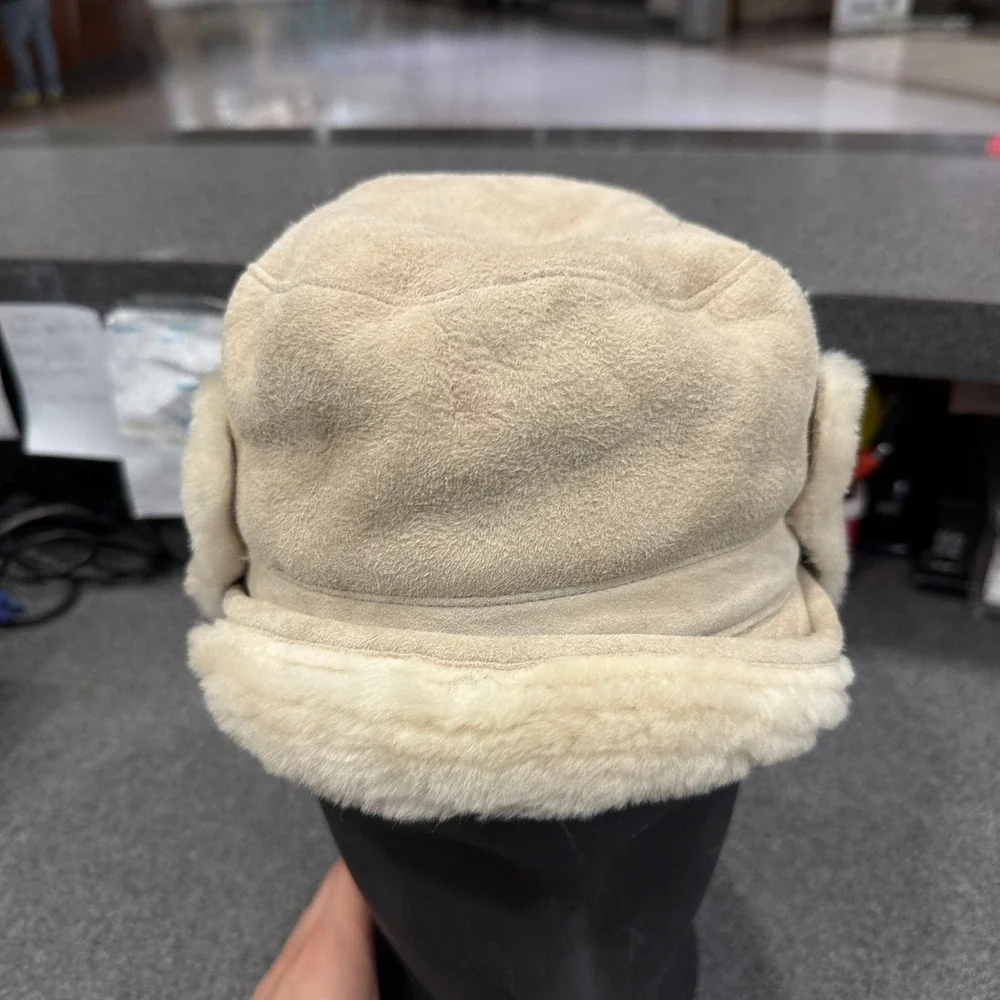 UGG Trapper Hat Womens O/S Tan Good Suede Shearling Lined Bucket Boho Trim